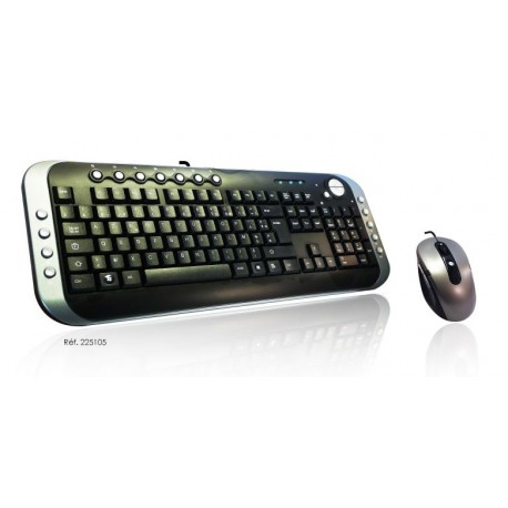 Pack clavier multimédia + souris filaire -  USB - MetalColor - "ELYPSE"