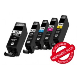 Pack 5 cartouches compatibles Canon - PGI-525Bk + CLI-526Bk+C+M+J - Noir/PhNoir/Cyan/Mag/Jaune