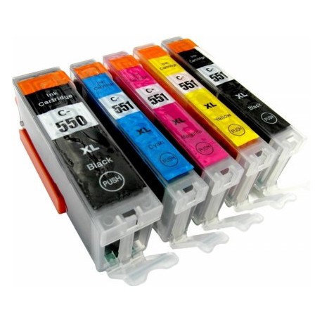 Lot de 5 cart. compatibles Canon - PG-550BK +CLI551 Noir + Cyan + Magenta + Jaune