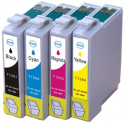 Pack 4 cart. compatibles Epson T1295 (Pomme) - Noire/Cyan/Magenta/Jaune