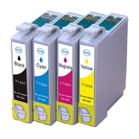 Lot 4 cart. compatibles Epson T1295 (Pomme) - Encre N/C/M/J