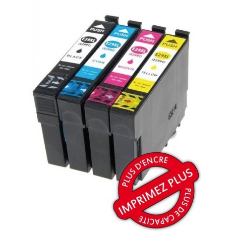 Pack 4 cart. compatibles Epson T29XL (Fraise) - Noire/Cyan/Magenta/Jaune