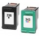 Pack 2 cartouches recyclées HP - N°338XL + N°343XL - Noire + Couleur