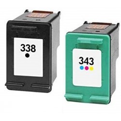 Pack 2 cartouches recyclées HP - N°338XL + N°343XL - Noire + Couleur