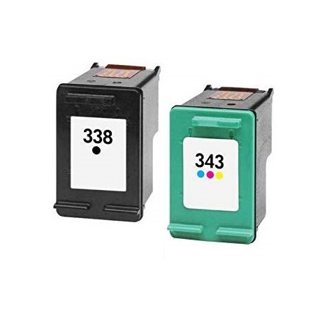 Pack 2 cartouches recyclées HP - N°338XL + N°343XL - Noire + Couleur