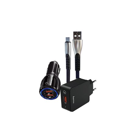 Kit chargement 3 en 1 - 3A/QC 3.0 - USB Type C  - Câble + 2 chargeurs