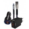 Kit chargement 3 en 1 - 3A/QC 3.0 - USB Type C  - Câble + 2 chargeurs