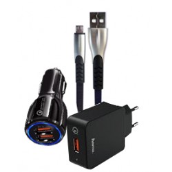 Kit chargement 3 en 1 - 3A/QC 3.0 - Micro USB  - Câble + 2 chargeurs