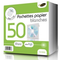 50 pochettes blanches papier avec fenêtre pour CD/DVD - "ELYPSE"