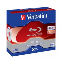 5 Blu Ray BD-RE SL 25Go "VERBATIM"- coffret cristal - 2x / CB à l'unité - 0023942436140