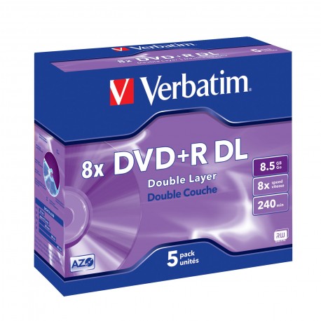 5 DVD+R double couche 8.5 Go - "VERBATIM" - SUPER AZO - Coffret cristal - 8x - 43541