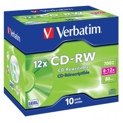 10 CD-RW 80min 700 Mb - "VERBATIM" - Coffret cristal  - 8/12x - 43148