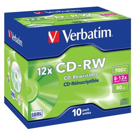 10 CD-RW 80min 700 Mb - "VERBATIM" - Coffret cristal  - 8/12x - 43148