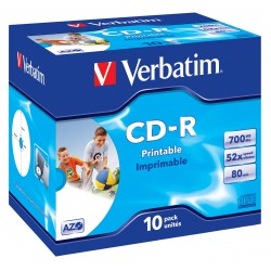 10 CD-R 80Min 700Mb - "VERBATIM" - SUPERAZO - IMPRIMABLE - Coffret cristal - 52x - 43325