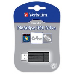 Stick USB PinStripe Black - "VERBATIM" - 64 Go - 49065