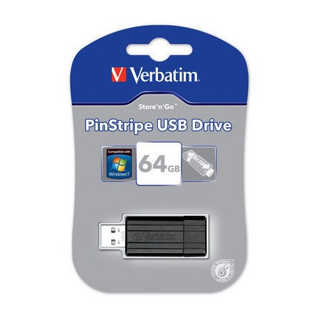 Stick USB PinStripe Black - "VERBATIM" - 64 Go - 49065