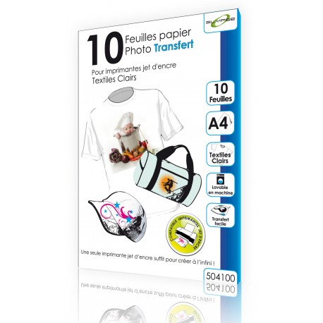 10 feuilles papier tranfert jet d'encre  T-Shirt et textiles - Clairs - A4 - "ELYPSE"