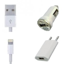 Kit de chargement - iPhone 5 - iPad Mini - New iPad - câble + chargeurs 2A (secteur+allume cigare)