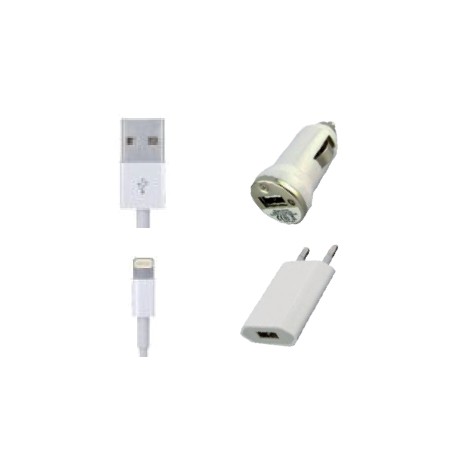 Kit de chargement - iPhone 5 - iPad Mini - New iPad - câble + chargeurs 2A (secteur+allume cigare)