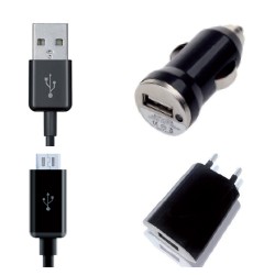 Kit de chargement - Androïd Micro USB - câble + chargeurs 2A (secteur+allume cigare)